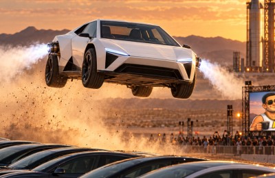 טסלה הציגה את ה"מכונית המעופפת": ה-Roadster קופץ, מתהפך ונוחת — אבל לא באמת טס